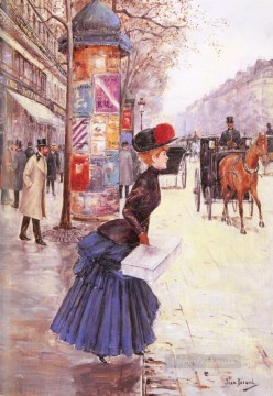 Jean Béraud Painting - Jeune Femme Traverrsant Le Boulevard Jean Beraud